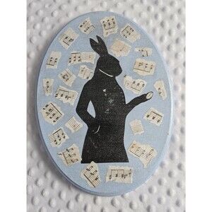 Vintage Rabbit Silhouette Plaque Mixed Media Painted Art Bunny Music Easter Egg